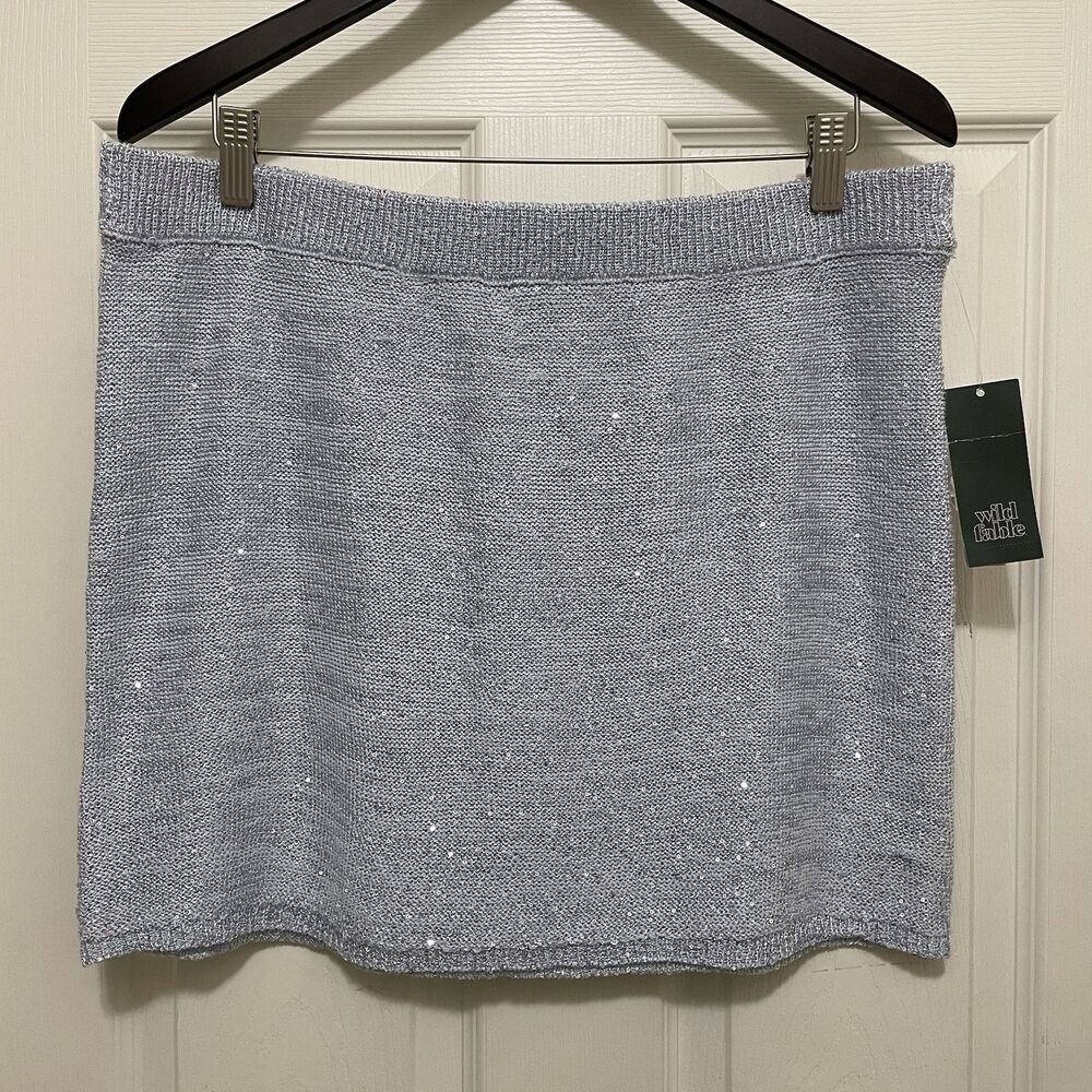 New Wild Fable Sequin Sweater Knit Mini Skirt‎ Light Aqua Blue Women's Large
